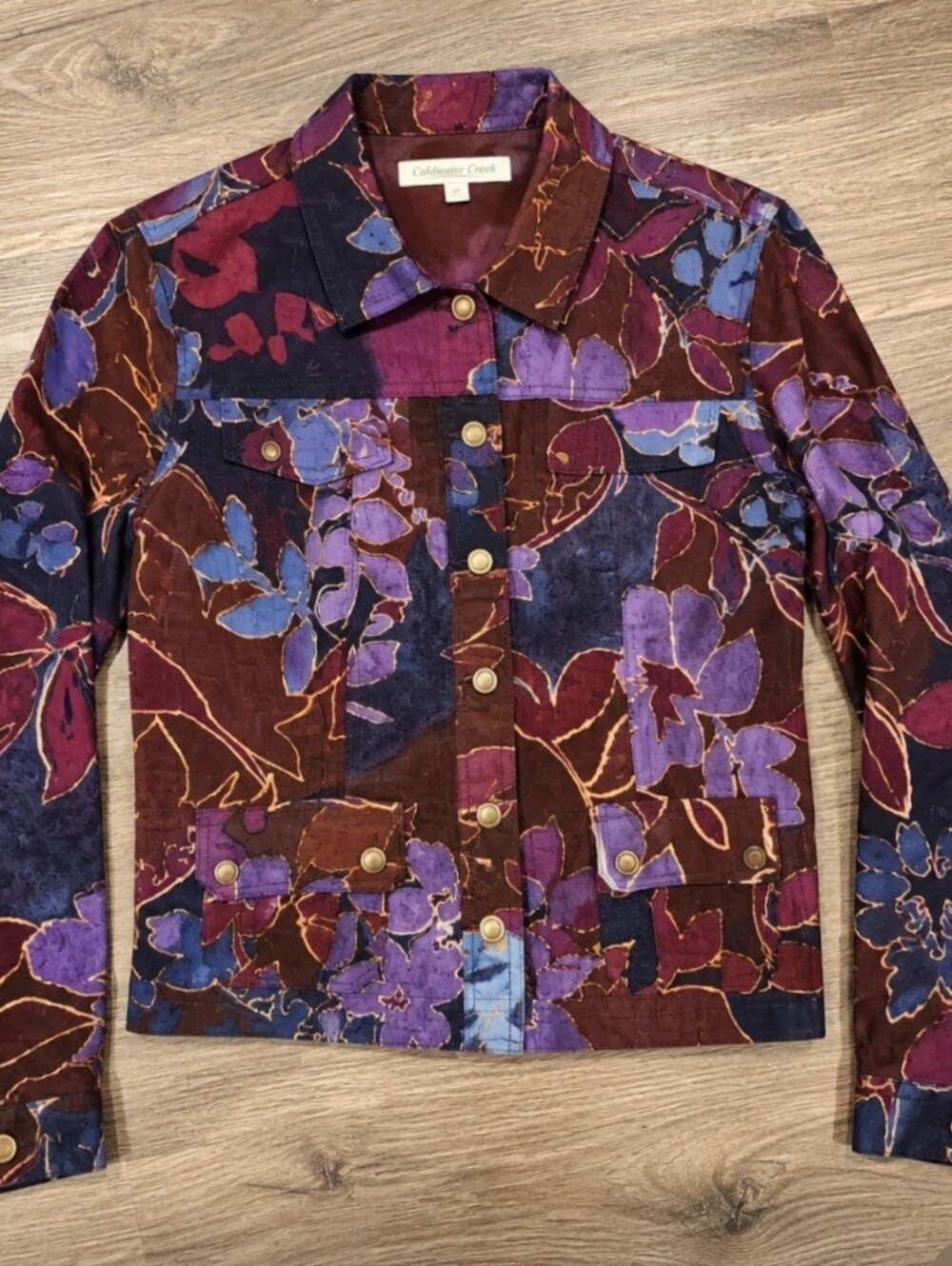 Coldwater Creek Floral Cotton Stretch Jacket Blazer Size 8 Purple Brown